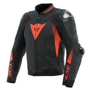 DAINESE SUPER SPEED 4 LTHR JCKT BLACK-MATT FLUO RED #2